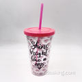 plastic double wall tumbler 500ml/16oz Double Wall tumbler with straw